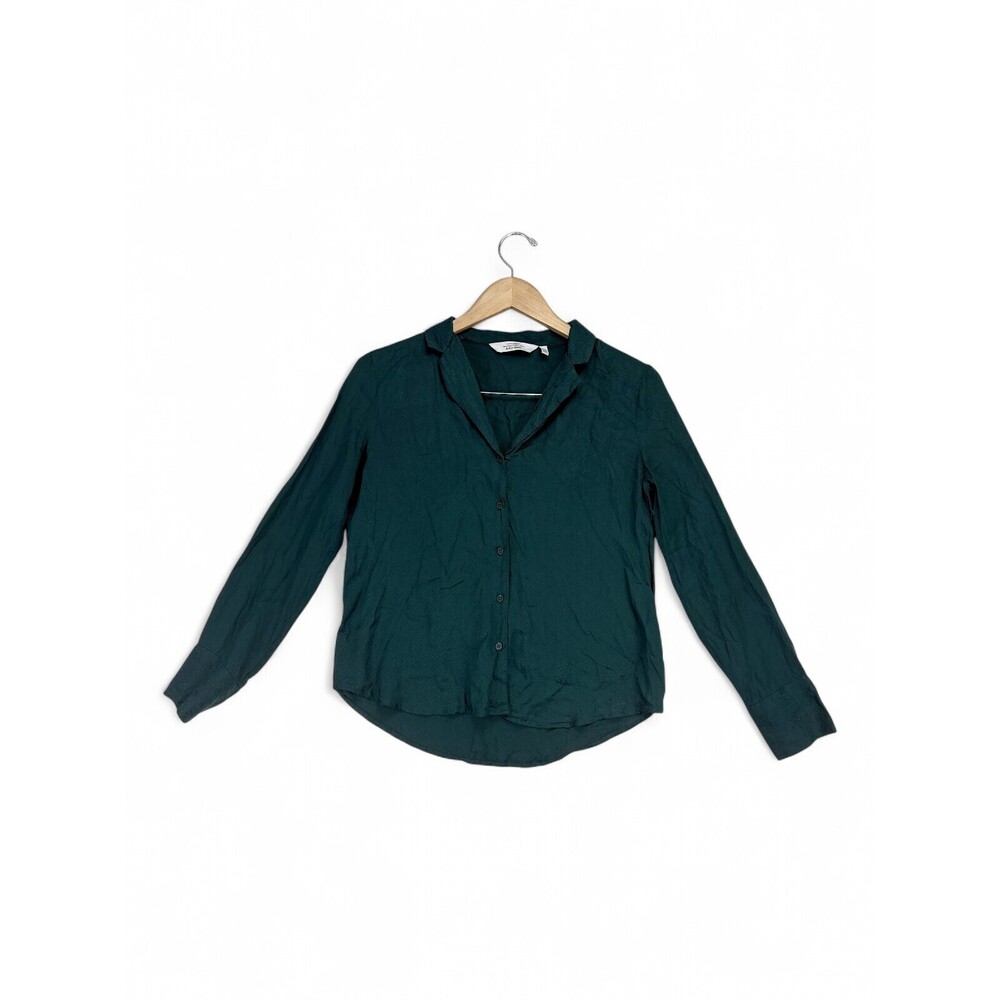 Paris Atelier Women's‎ Forest Green Long-Sleeve Button-Down Blouse Size 10